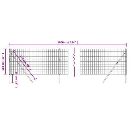 Maschendrahtzaun Anthrazit 1,1x10 m Verzinkter Stahl