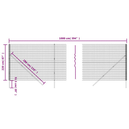 Maschendrahtzaun Anthrazit 2,2x10 m Verzinkter Stahl