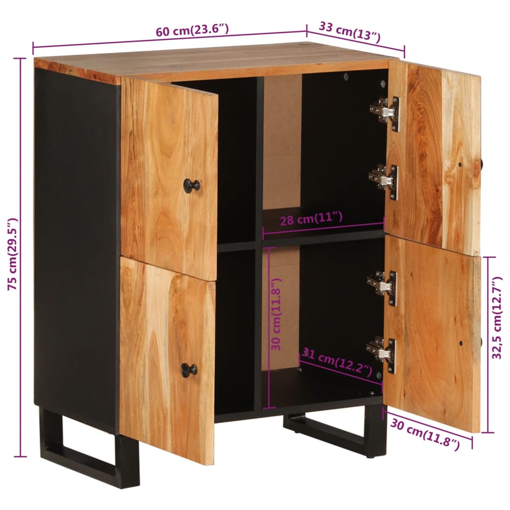 Sideboard mit 4 Türen 60x33x75 cm Massivholz Akazie