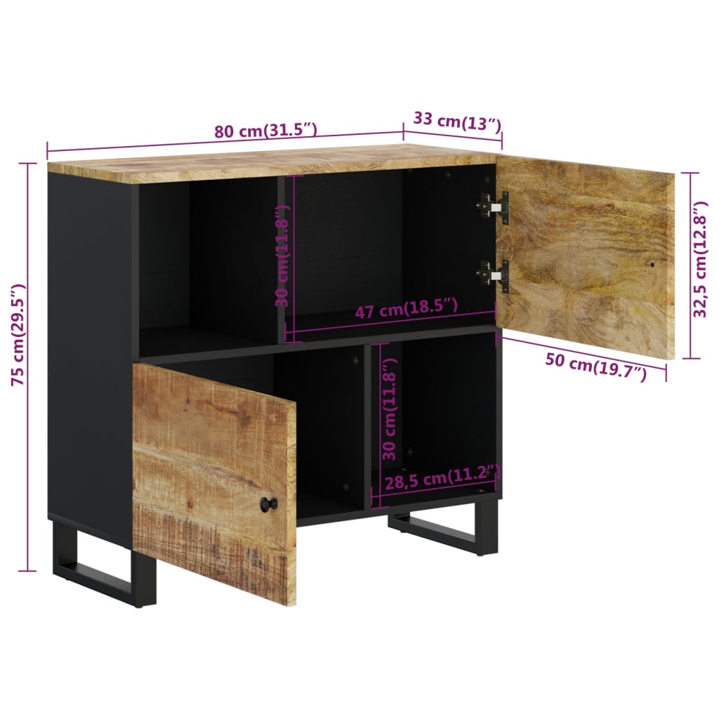 Sideboard mit 2 Türen 80x33x75 cm Massivholz Mango