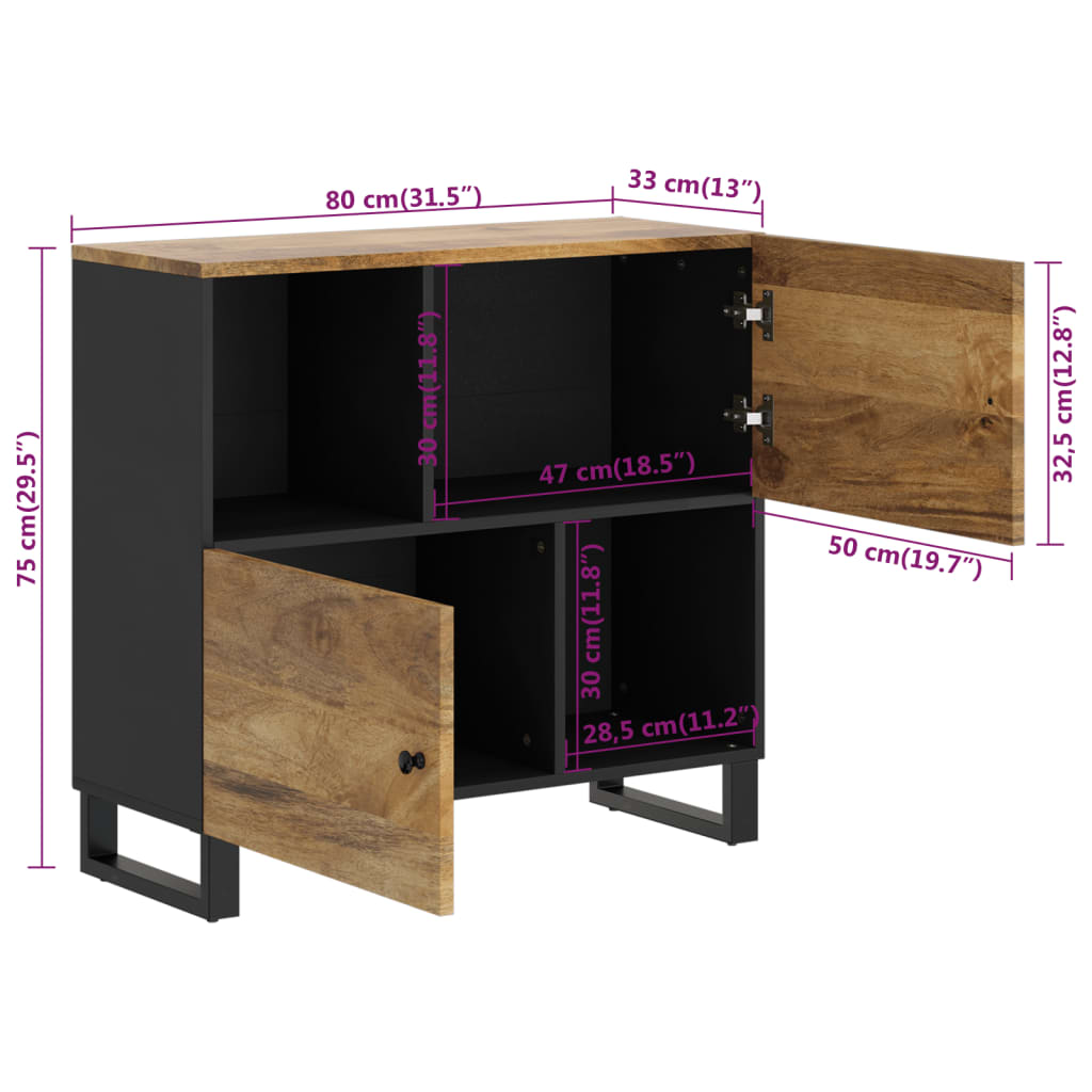 Sideboard mit 2 Türen 80x33x75 cm Massivholz Mango