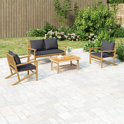 4-tlg. Garten-Lounge-Set mit Dunkelgrauen Kissen Bambus