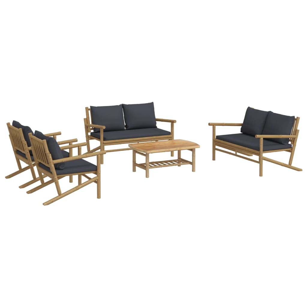 5-tlg. Garten-Lounge-Set mit Dunkelgrauen Kissen Bambus