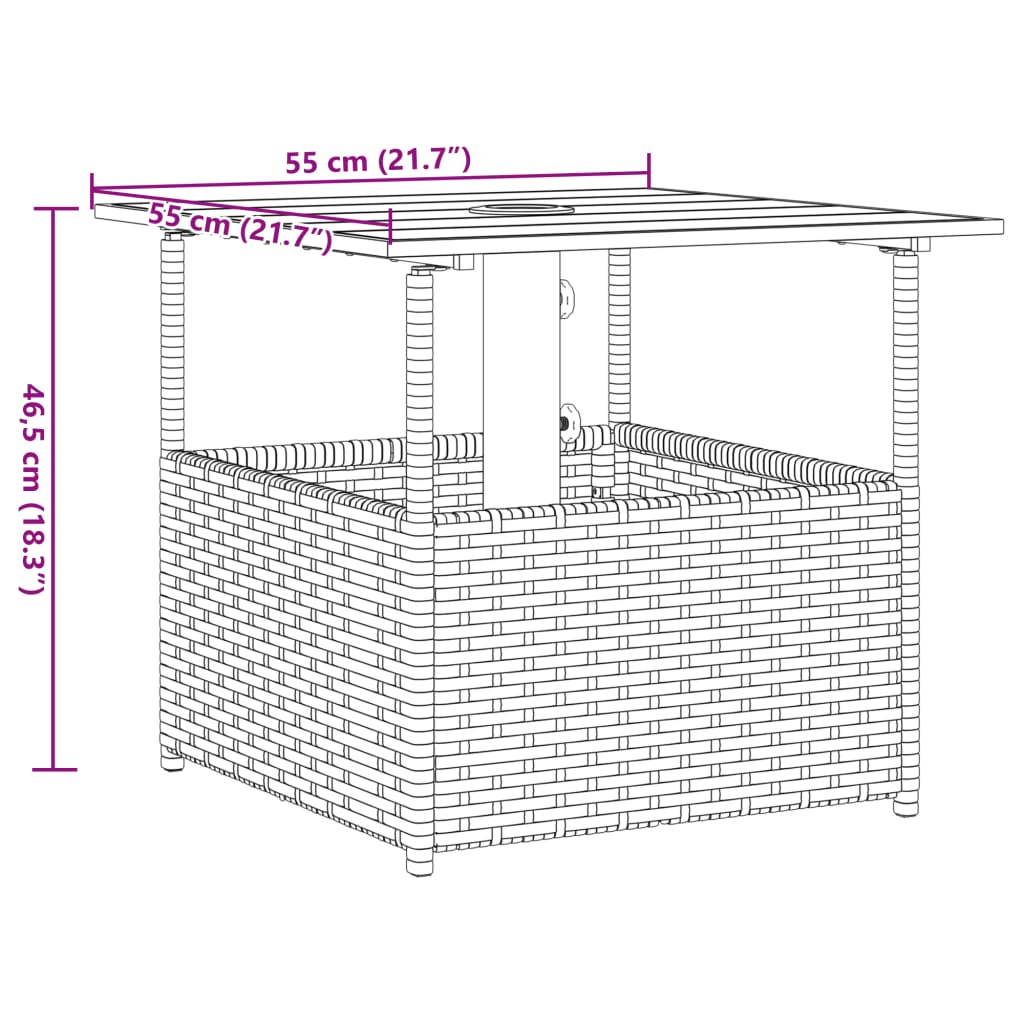 Gartentisch mit Schirmloch Schwarz 55x55x46,5 cm Poly Rattan