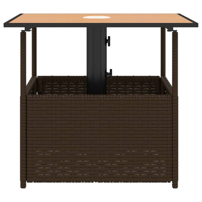 Gartentisch mit Schirmloch Braun 55x55x46,5 cm Poly Rattan