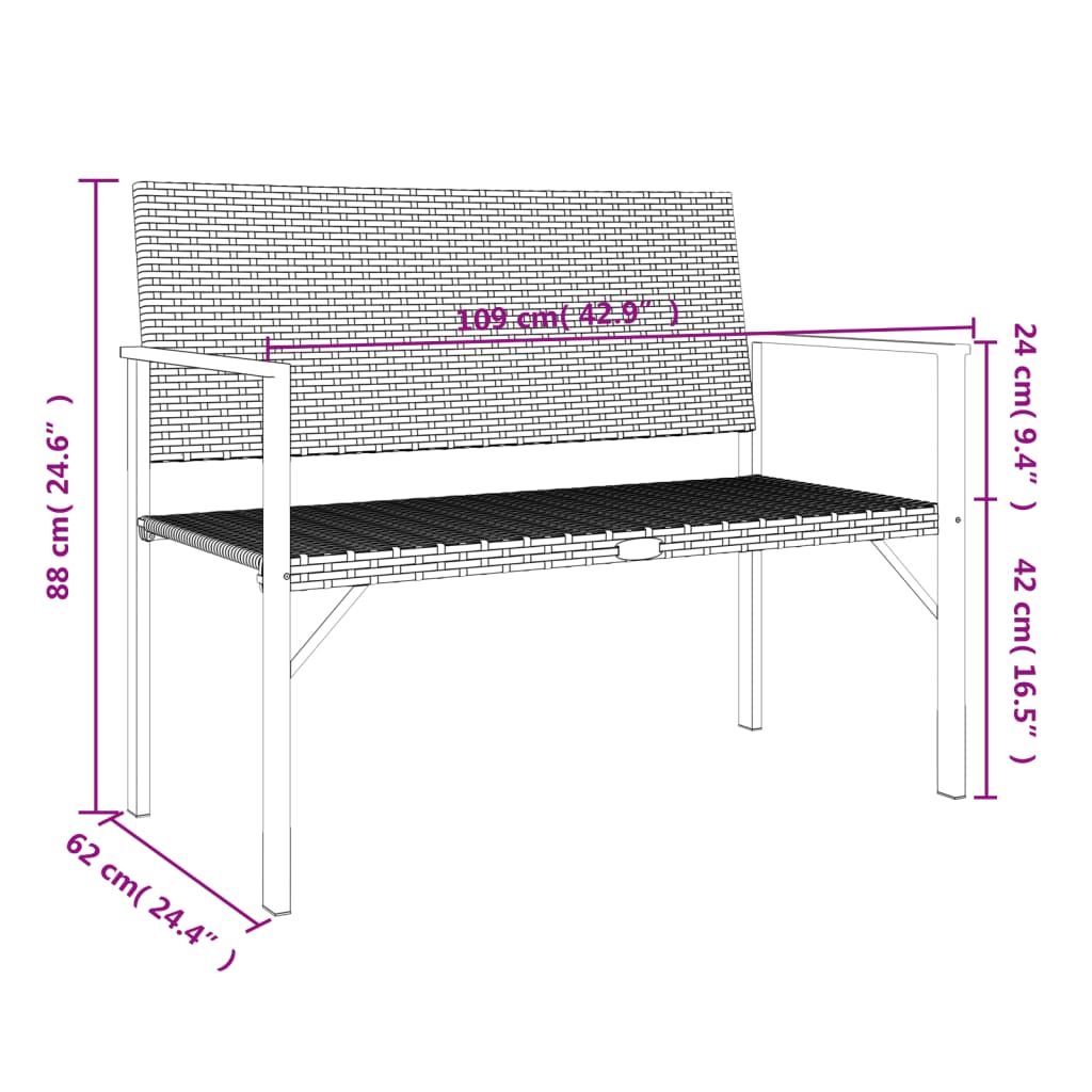 Gartenbank 2-Sitzer Schwarz Poly Rattan