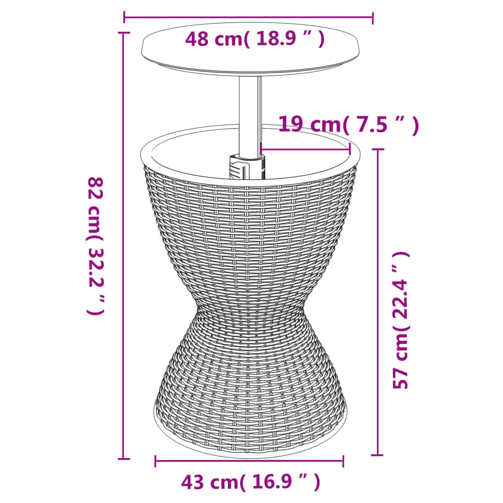 3-in-1 Tisch mit Eiskühler Schwarz Polypropylen