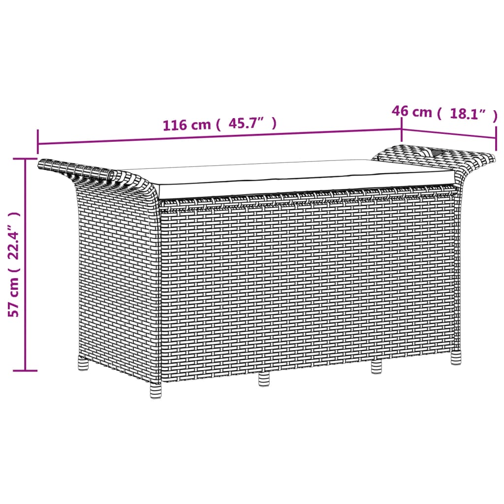 Gartenbank mit Kissen Braun 116x46x57 cm Poly Rattan