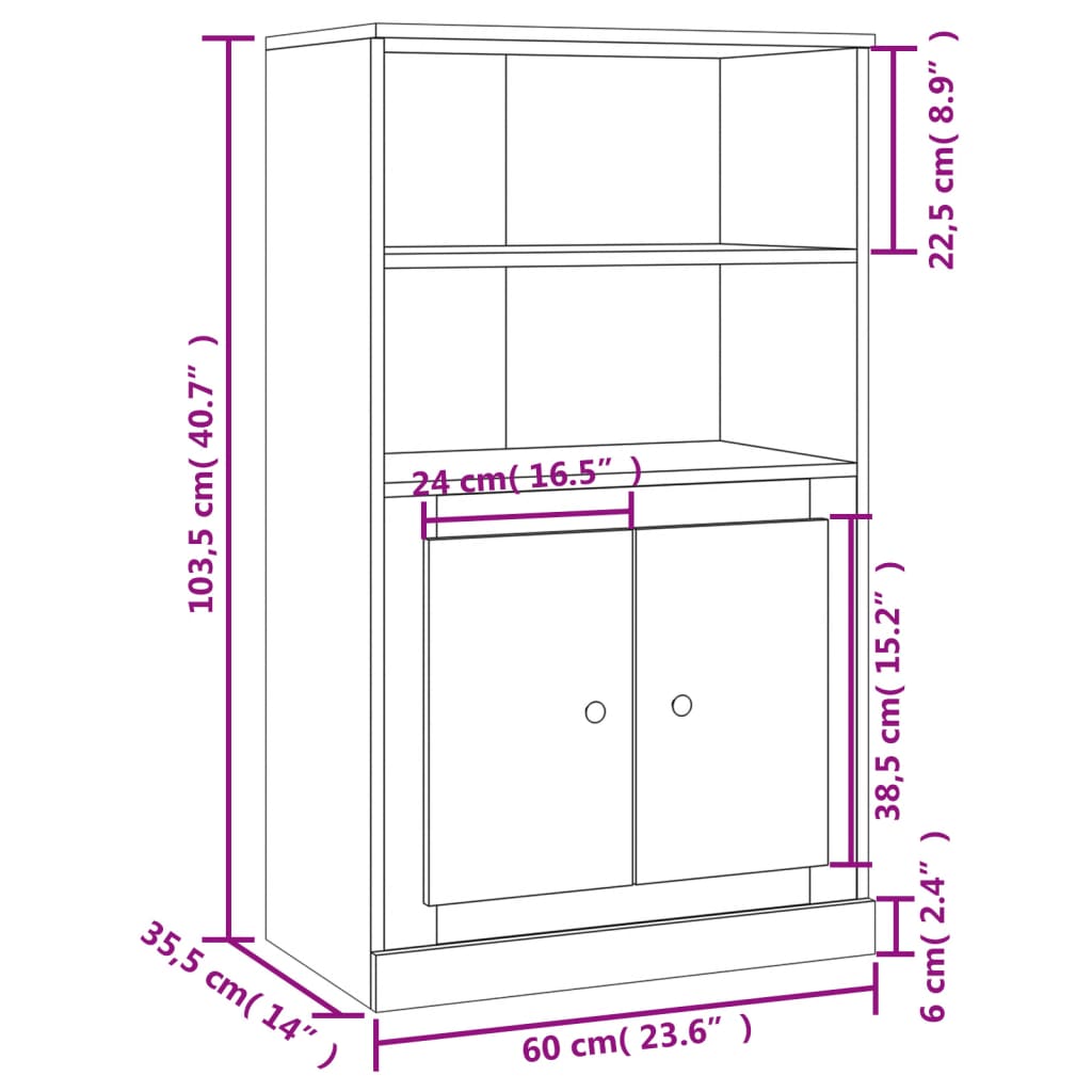 Highboard Weiß 60x35,5x103,5 cm Holzwerkstoff