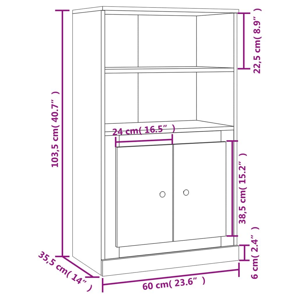 Highboard Grau Sonoma 60x35,5x103,5 cm Holzwerkstoff