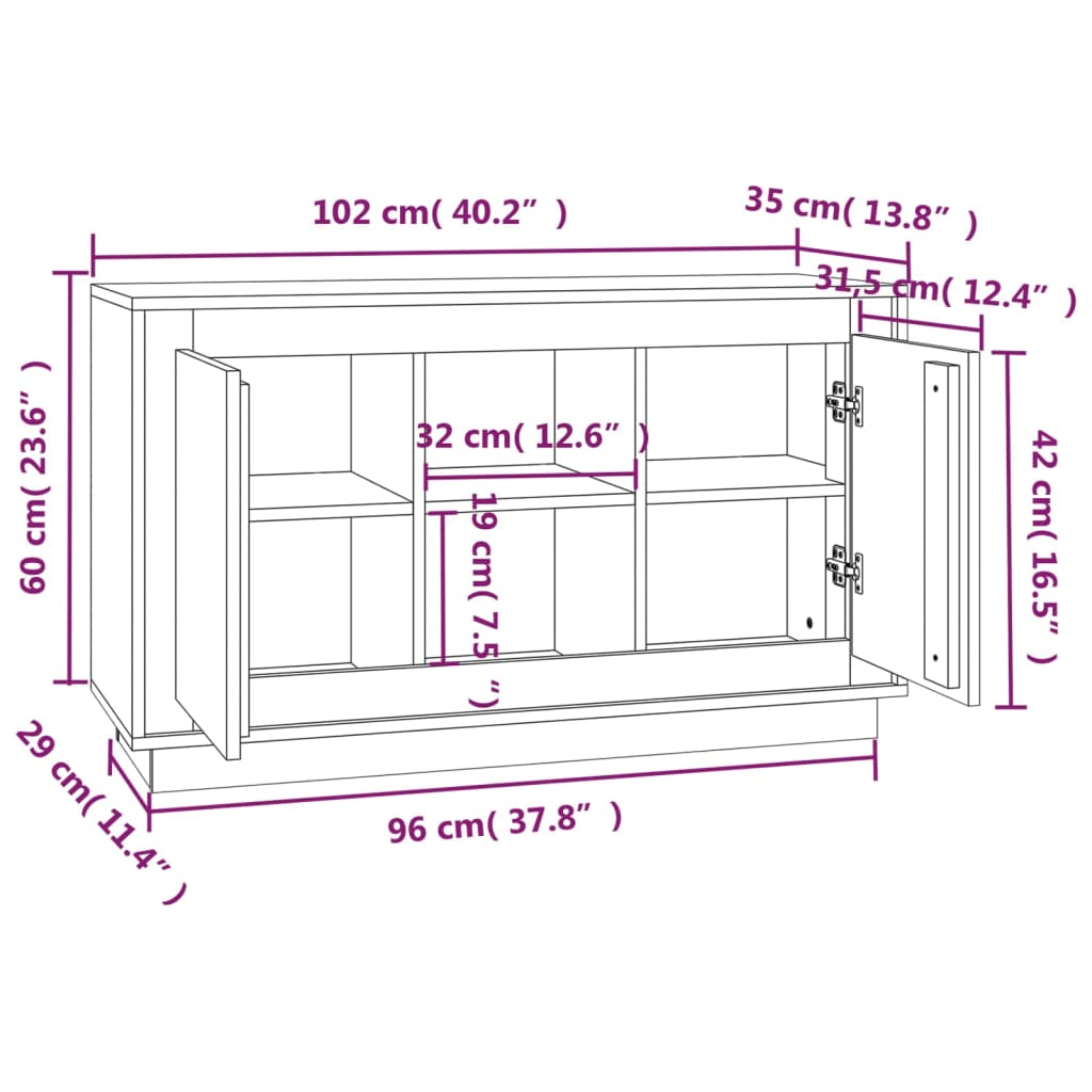 Sideboard Räuchereiche 102x35x60 cm Holzwerkstoff