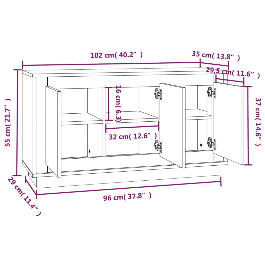 Sideboard Grau Sonoma 102x35x55 cm Holzwerkstoff