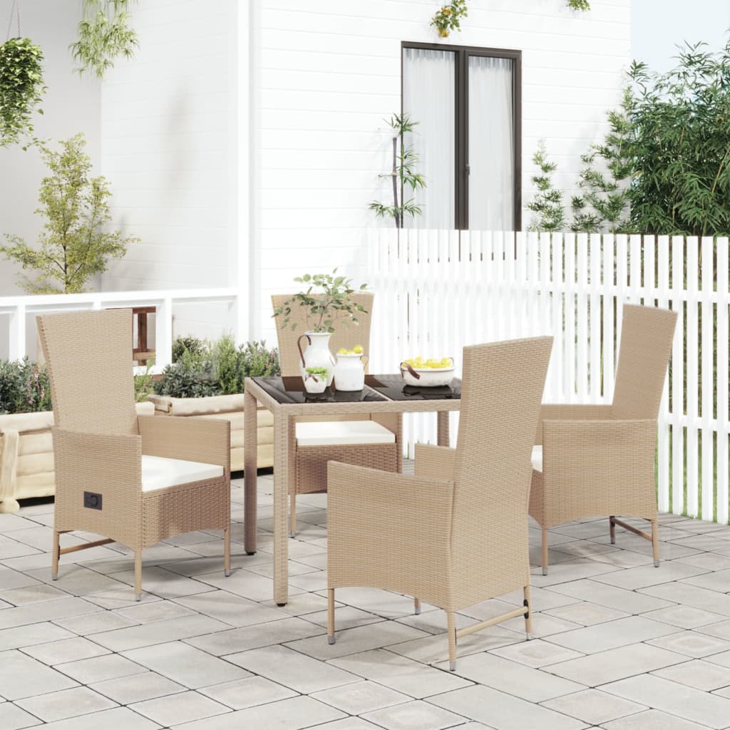 5-tlg. Garten-Essgruppe mit Kissen Beige Poly Rattan