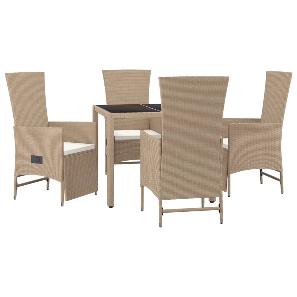 5-tlg. Garten-Essgruppe mit Kissen Beige Poly Rattan