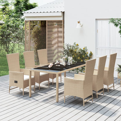 7-tlg. Garten-Essgruppe mit Kissen Beige Poly Rattan