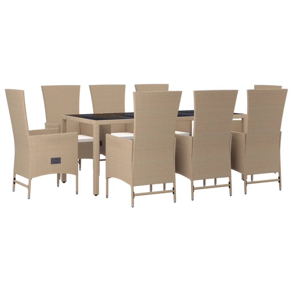 9-tlg. Garten-Essgruppe mit Kissen Beige Poly Rattan