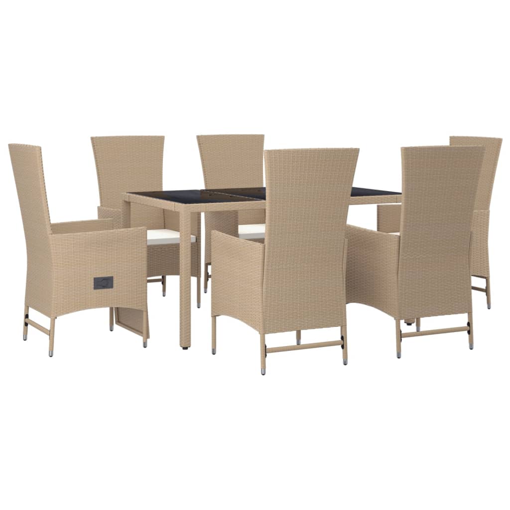 7-tlg. Garten-Essgruppe mit Kissen Beige Poly Rattan