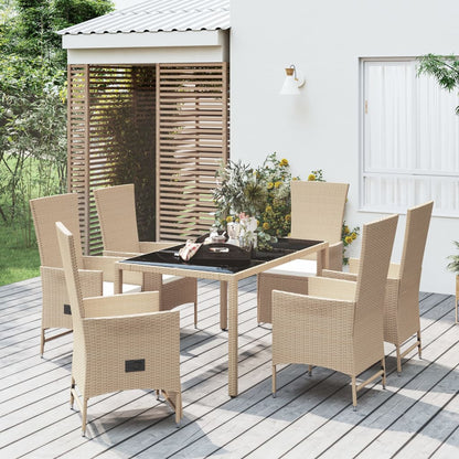 7-tlg. Garten-Essgruppe mit Kissen Beige Poly Rattan