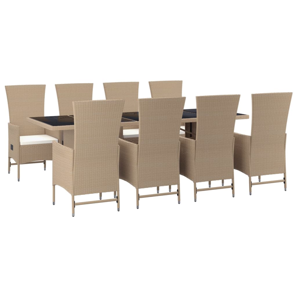 9-tlg. Garten-Essgruppe mit Kissen Beige Poly Rattan