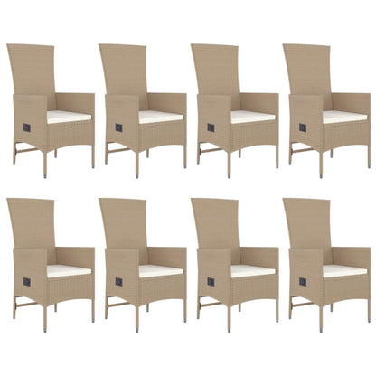 9-tlg. Garten-Essgruppe mit Kissen Beige Poly Rattan