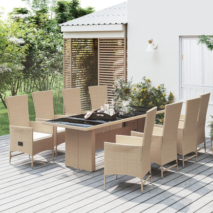 9-tlg. Garten-Essgruppe mit Kissen Beige Poly Rattan