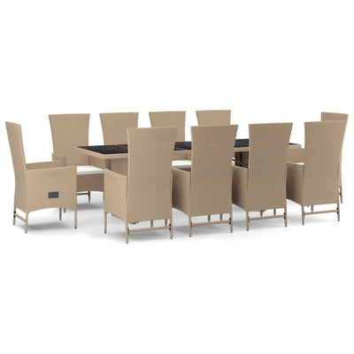 11-tlg. Garten-Essgruppe mit Kissen Beige Poly Rattan