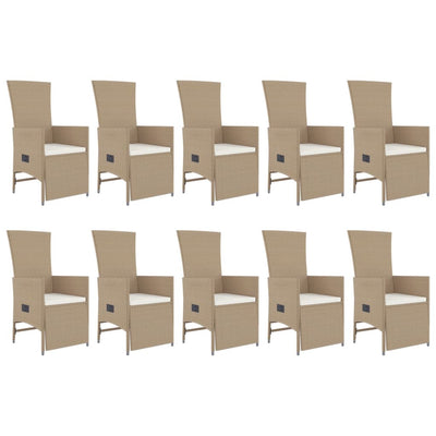 11-tlg. Garten-Essgruppe mit Kissen Beige Poly Rattan