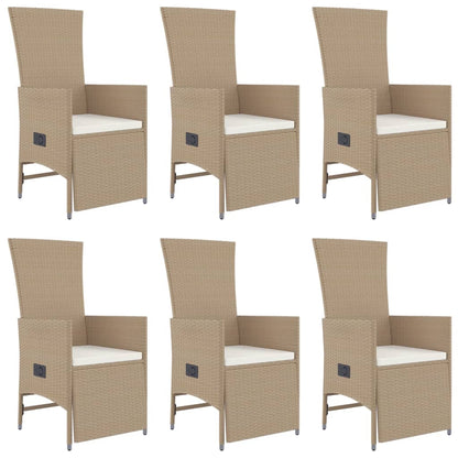 7-tlg. Garten-Essgruppe mit Kissen Beige Poly Rattan