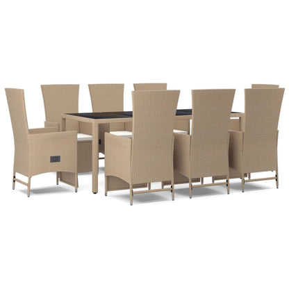 9-tlg. Garten-Essgruppe mit Kissen Beige Poly Rattan