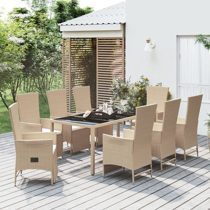 9-tlg. Garten-Essgruppe mit Kissen Beige Poly Rattan