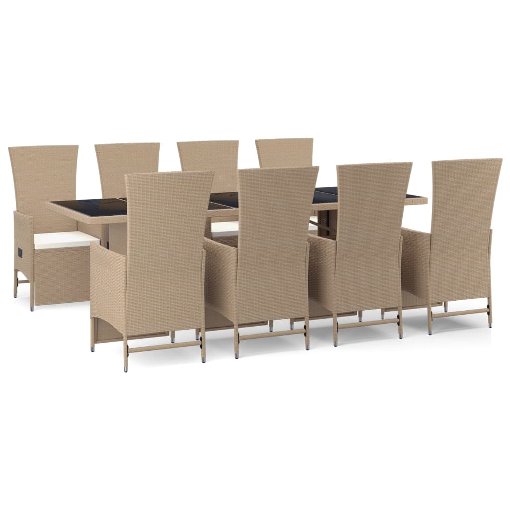 9-tlg. Garten-Essgruppe mit Kissen Beige Poly Rattan