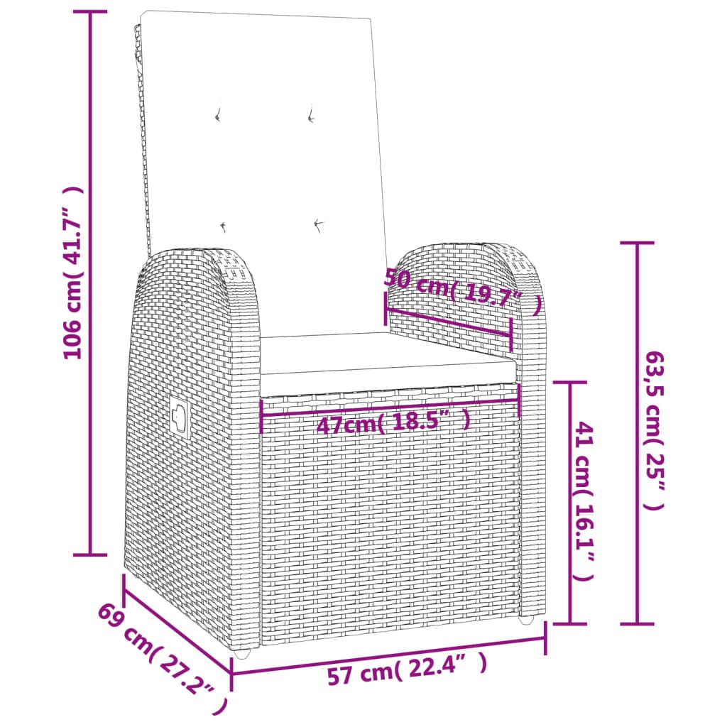 3-tlg. Garten-Essgruppe mit Kissen Grau Poly Rattan