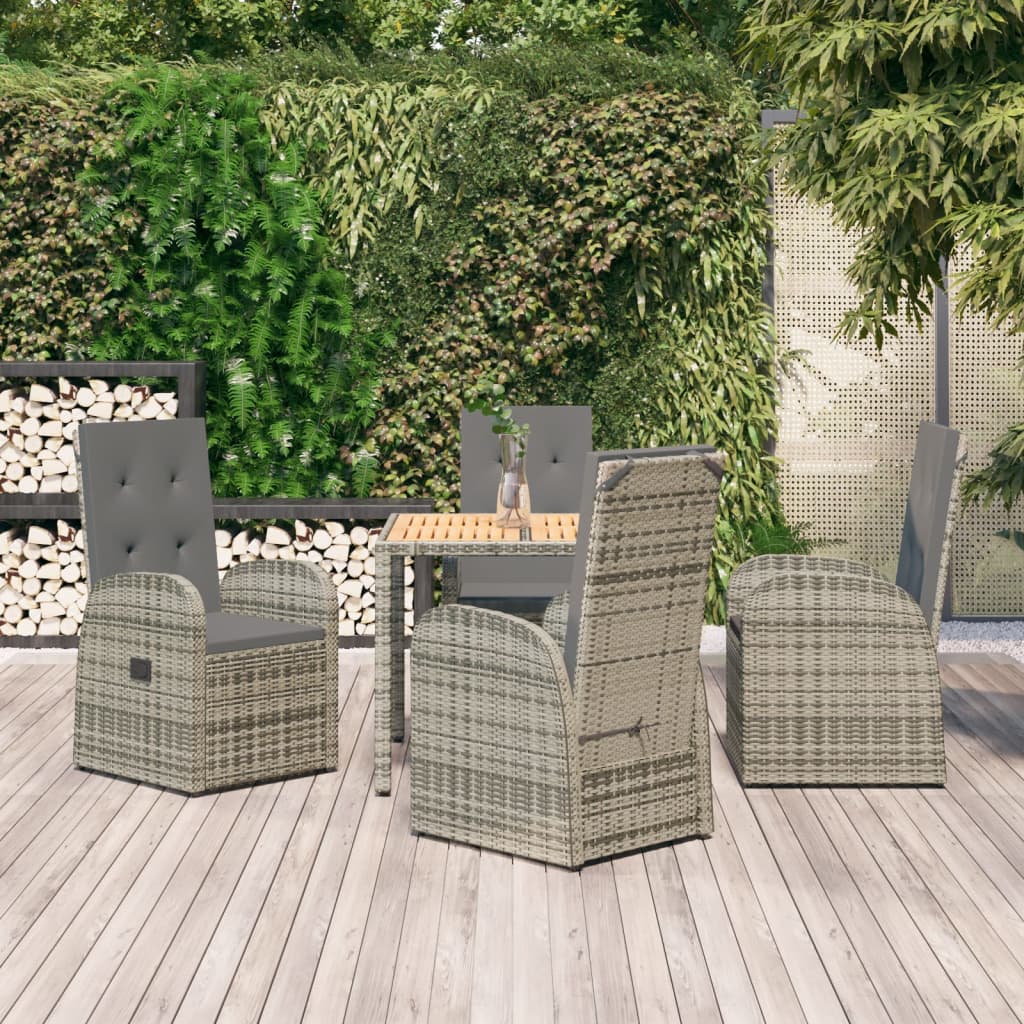 5-tlg. Garten-Essgruppe mit Kissen Grau Poly Rattan