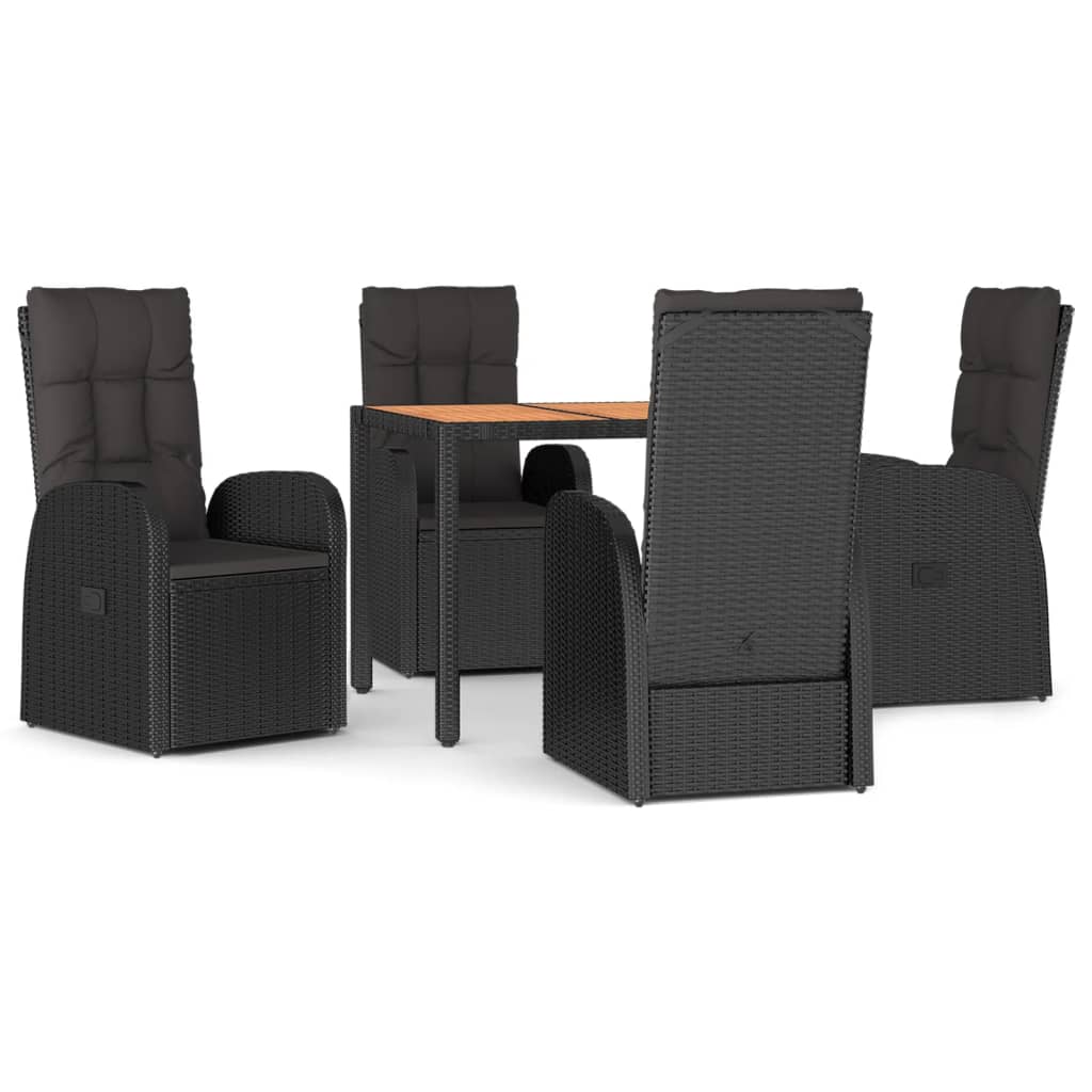 5-tlg. Garten-Essgruppe mit Kissen Schwarz Poly Rattan