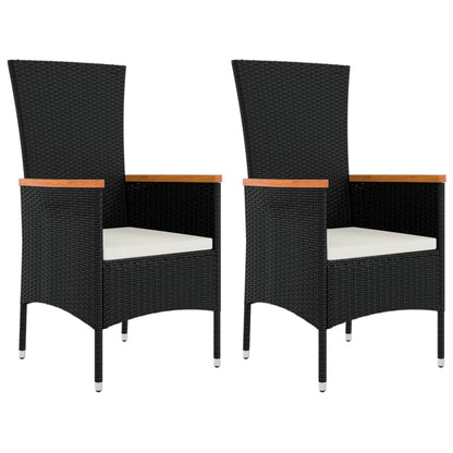 3-tlg. Garten-Lounge-Set Schwarz Poly Rattan Massivholz Akazie