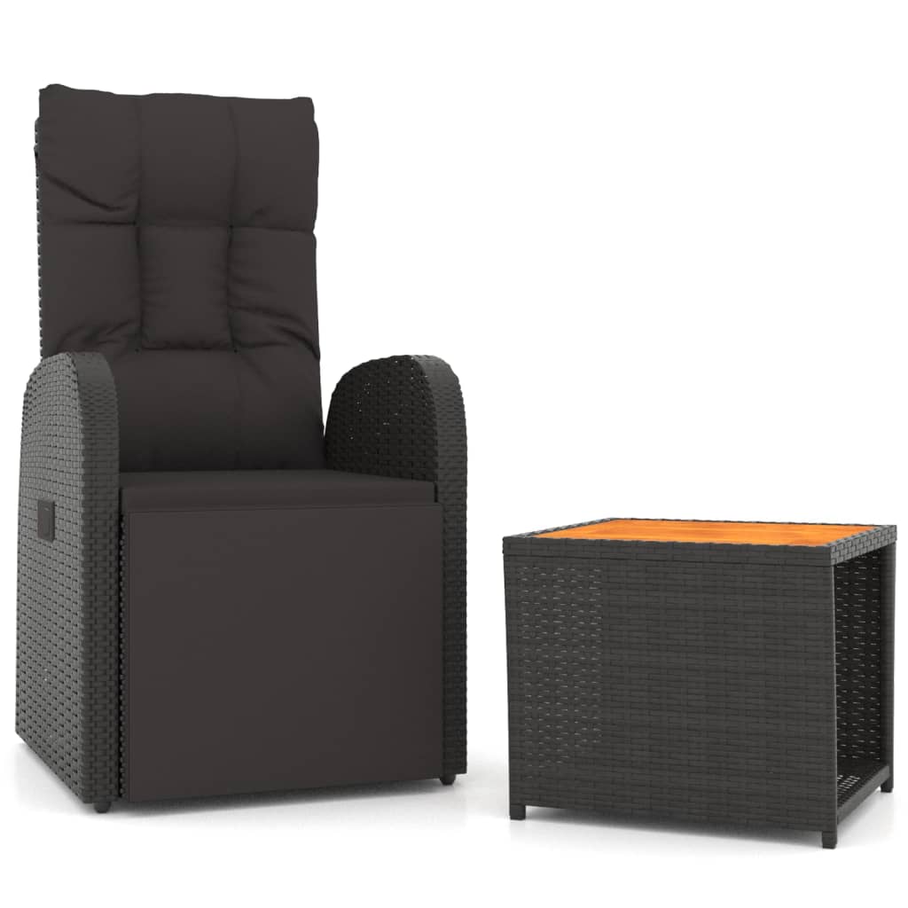 2-tlg. Garten-Lounge-Set Schwarz Poly Rattan Massivholz Akazie