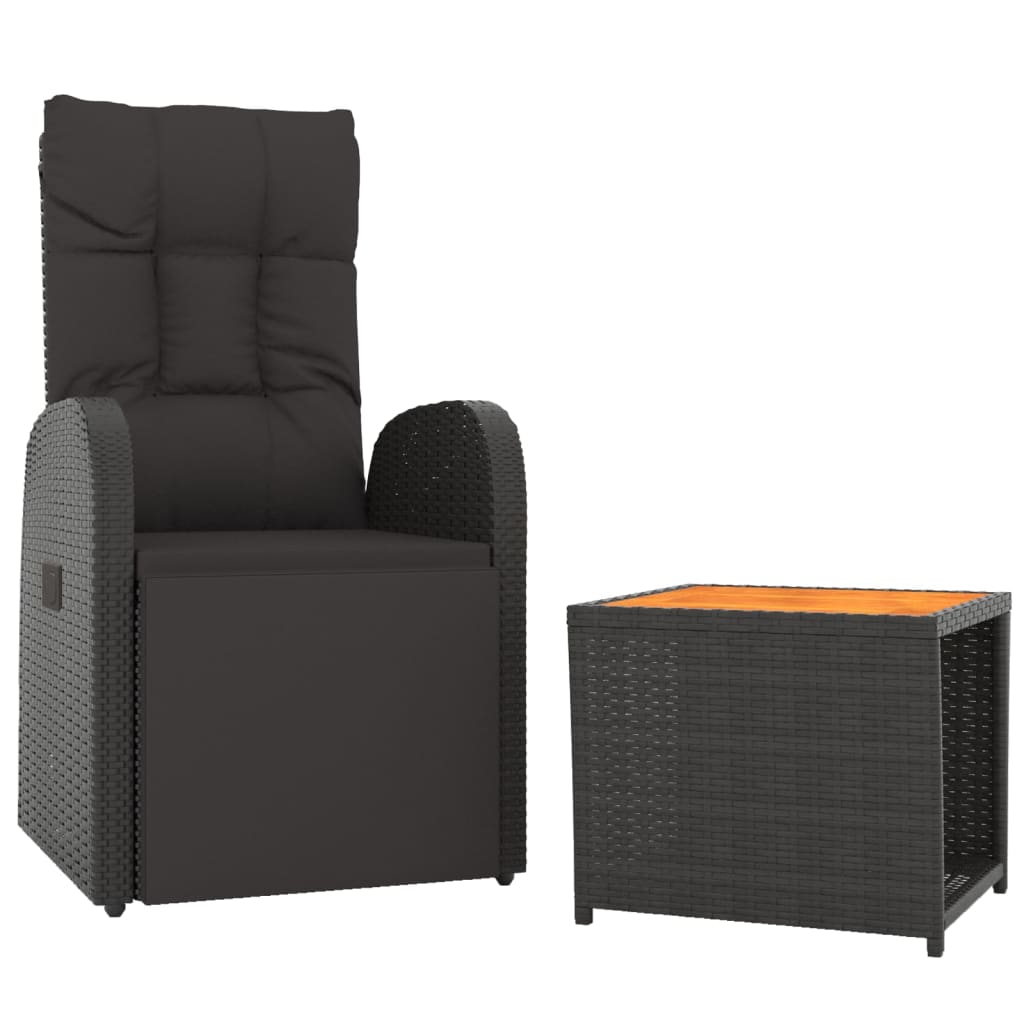 2-tlg. Garten-Lounge-Set Schwarz Poly Rattan Massivholz Akazie