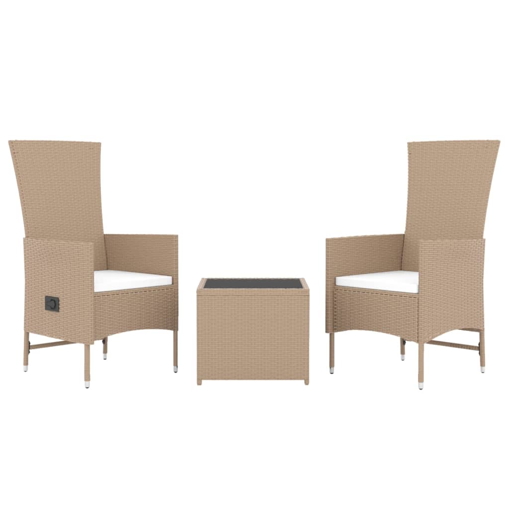 3-tlg. Garten-Lounge-Set Beige Poly Rattan & Stahl