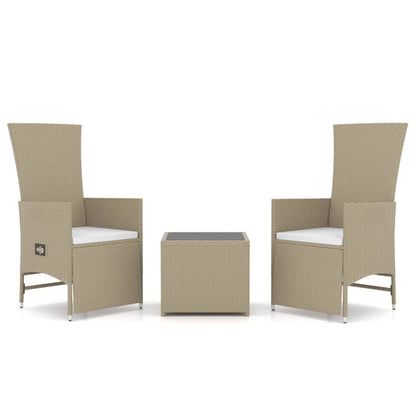 3-tlg. Garten-Lounge-Set Beige Poly Rattan & Stahl