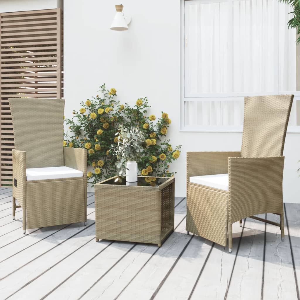 3-tlg. Garten-Lounge-Set Beige Poly Rattan & Stahl