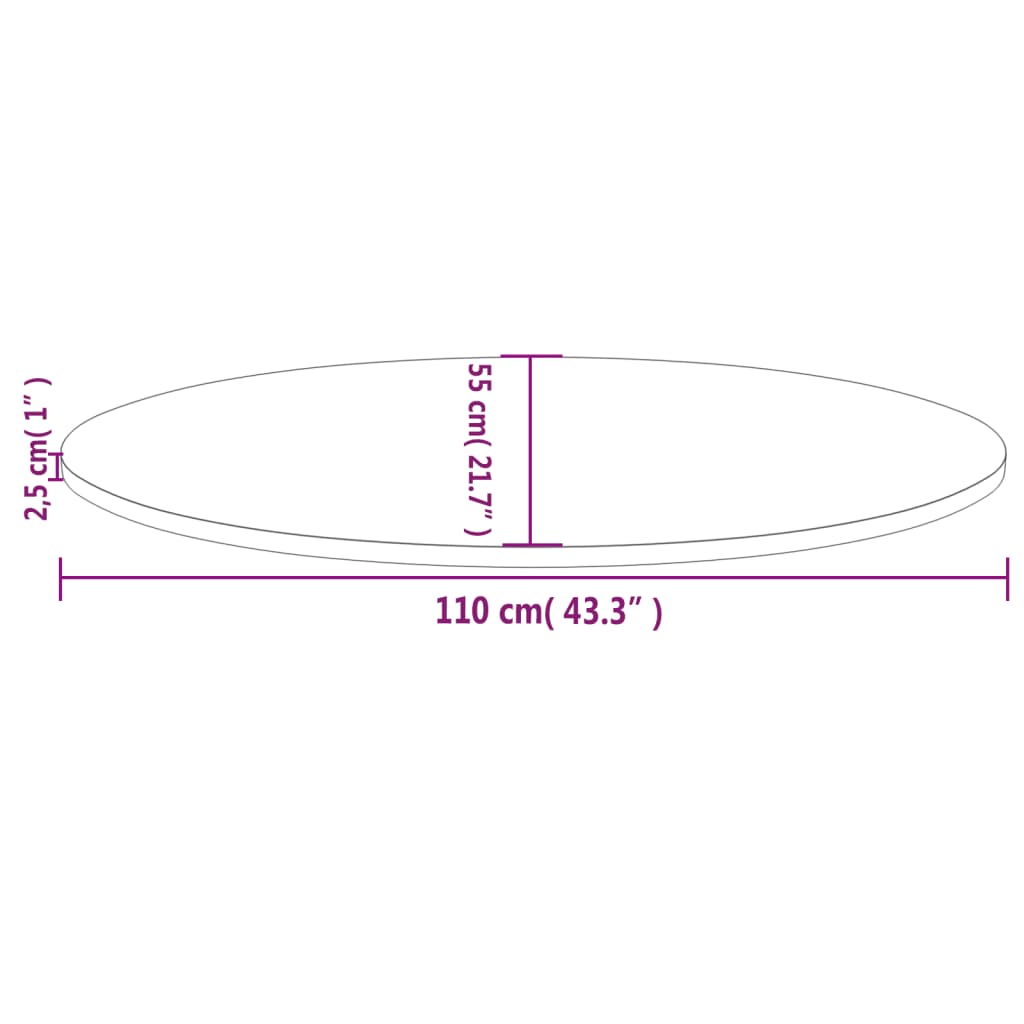 Tischplatte 110x55x2,5 cm Massivholz Kiefer Oval