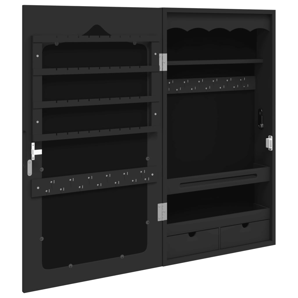 Schmuckschrank mit Spiegel Wandmontage Schwarz 37,5x10x67 cm