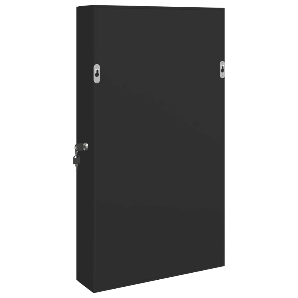 Schmuckschrank mit Spiegel Wandmontage Schwarz 37,5x10x67 cm