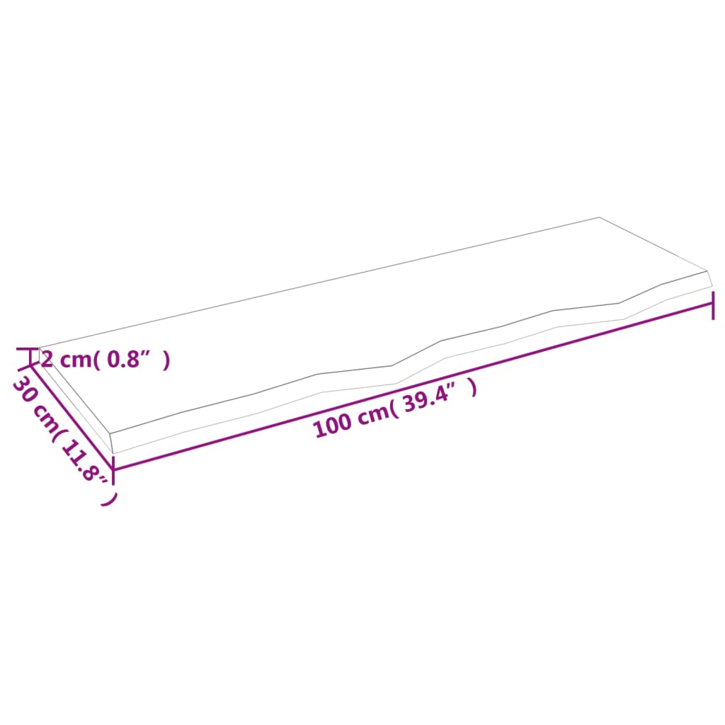 Wandregal Hellbraun 100x30x2 cm Massivholz Eiche Behandelt