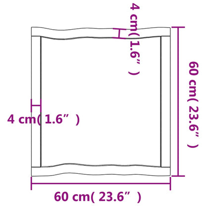 Tischplatte 60x60x(2-6) cm Massivholz Unbehandelt Baumkante