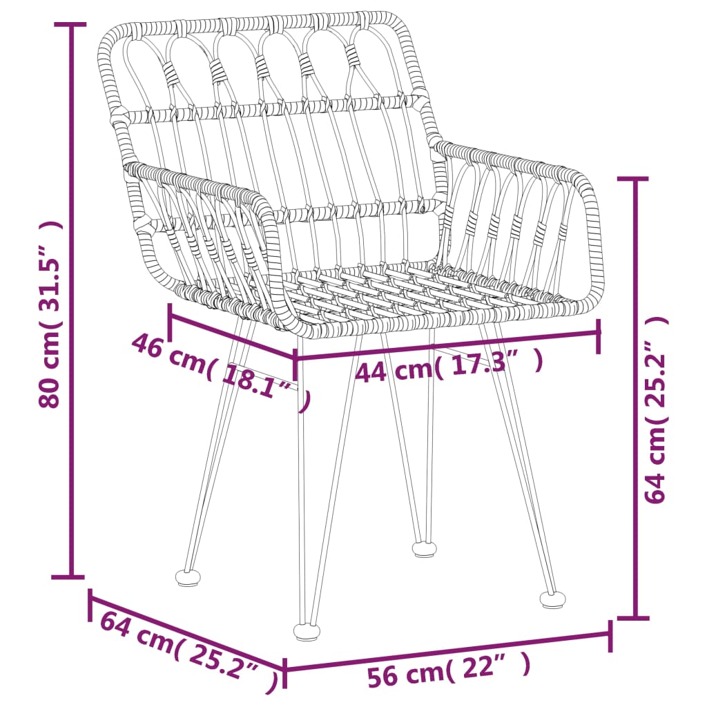 3-tlg. Garten-Essgruppe Schwarz Poly Rattan