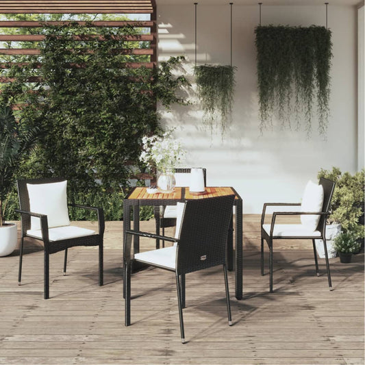 5-tlg. Garten-Essgruppe mit Kissen Schwarz Poly Rattan