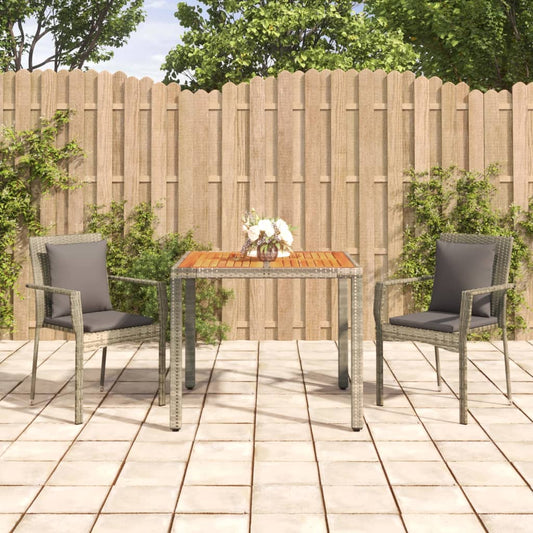 3-tlg. Garten-Essgruppe mit Kissen Grau Poly Rattan