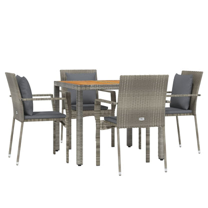 5-tlg. Garten-Essgruppe mit Kissen Grau Poly Rattan