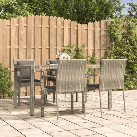 5-tlg. Garten-Essgruppe mit Kissen Grau Poly Rattan